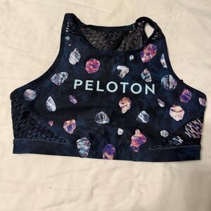 Peloton Navy Sports Bra with Purple & Multicolor Stone Print